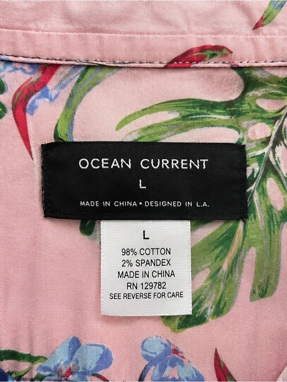Ocean Current Hawaiian Camp Shirt Tropical Palm Leaf Button Up Men’s Large - Picture 4 of 4